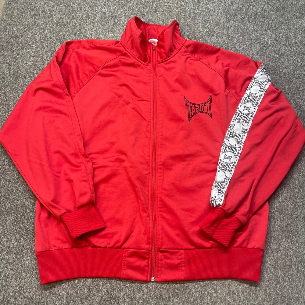 Vtg Tapout Mens Red Full Zip Track Jacket Logo Sleeve MMA Athletic Large Y2K